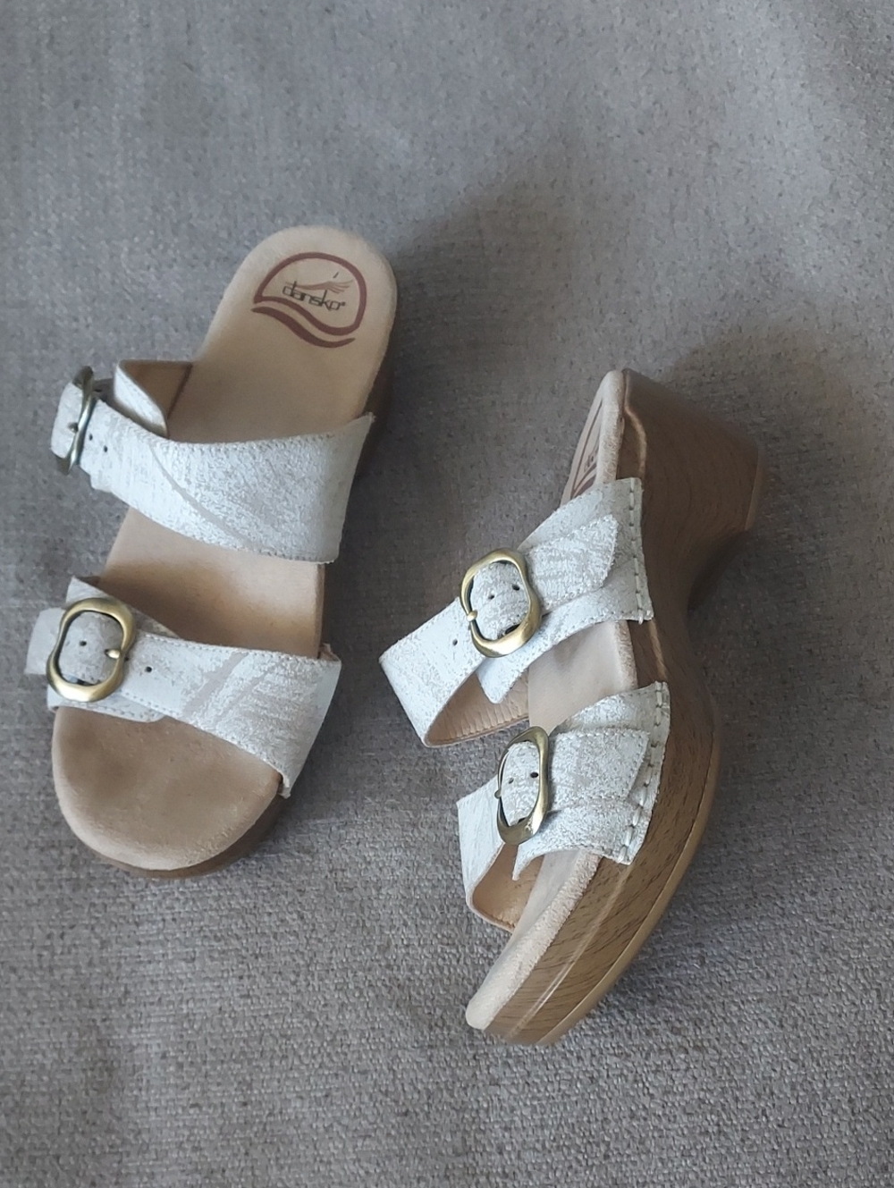 Dansko Leather Buckle Clog Sandals with Wood-Look Heel Sz-36